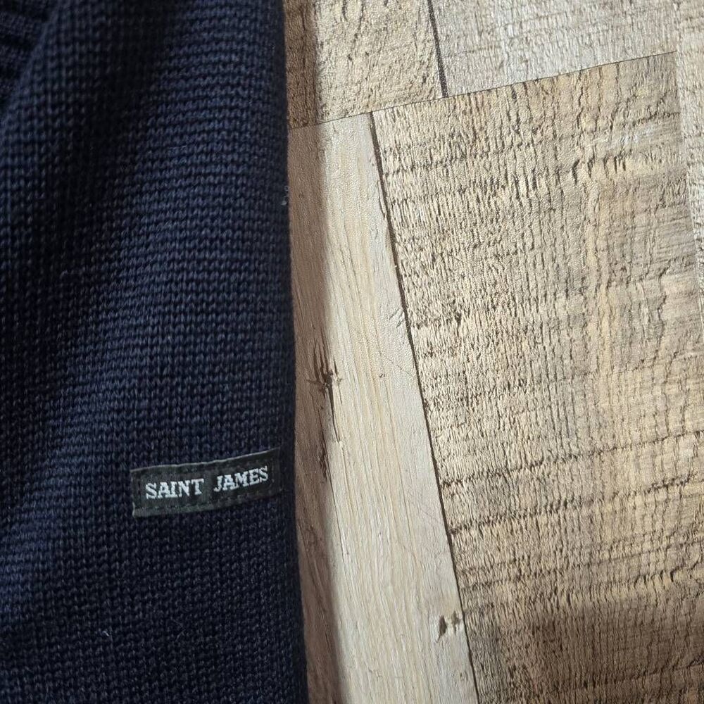 Saint James Vintage Navy Knit Full Zip Wool Sweater 8 Designer Luxury Minimalist - Picture 2 of 7